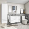 White Wood Effect Wall Mounted Tall Bathroom Cabinet 400mm - Boston