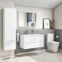White Wood Effect Wall Mounted Tall Bathroom Cabinet 400mm - Boston