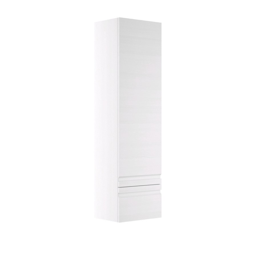 White Wood Effect Wall Mounted Tall Bathroom Cabinet 400mm - Boston