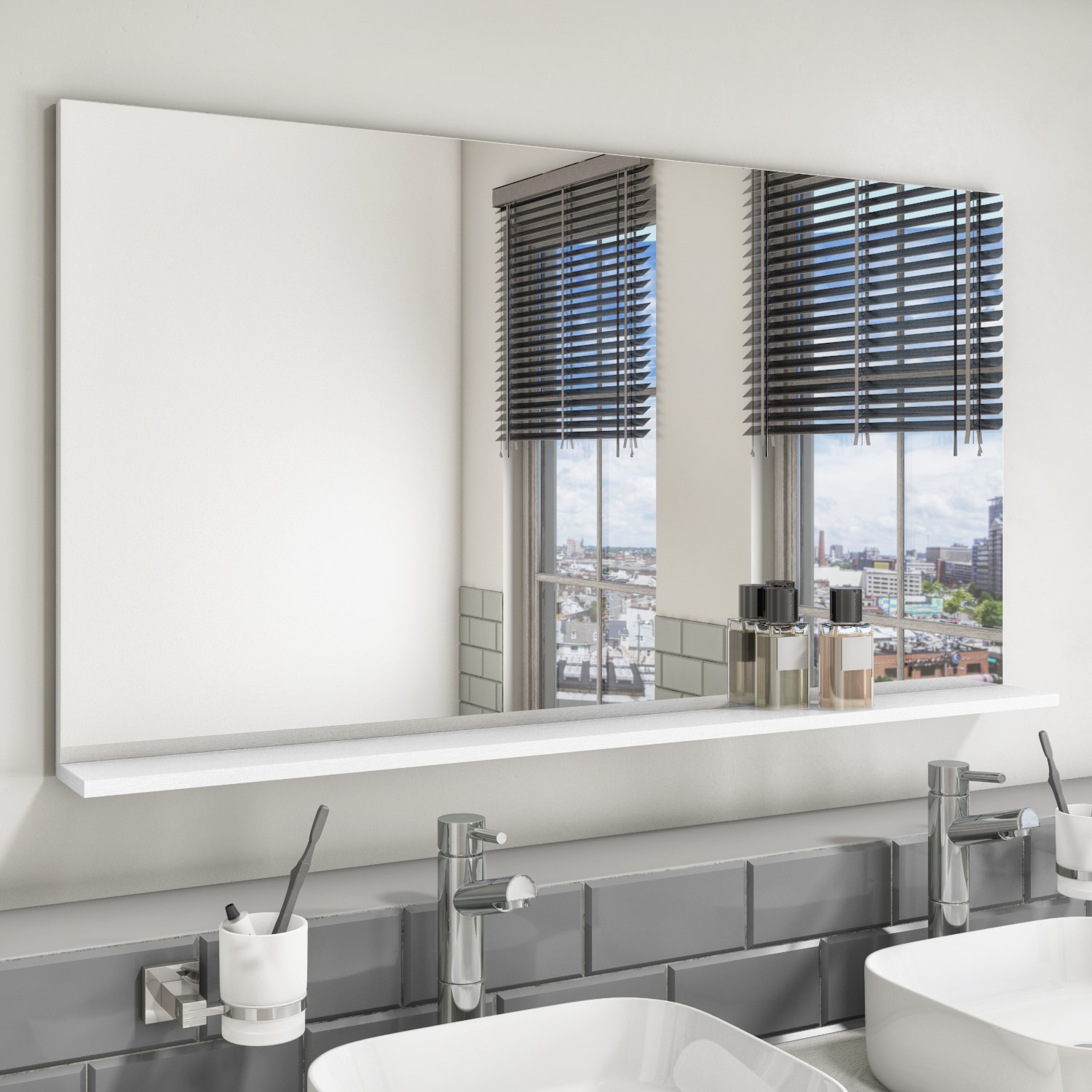 Large White Bathroom Mirror With Shelf, Wall Mirror With Shelf For Bathroom