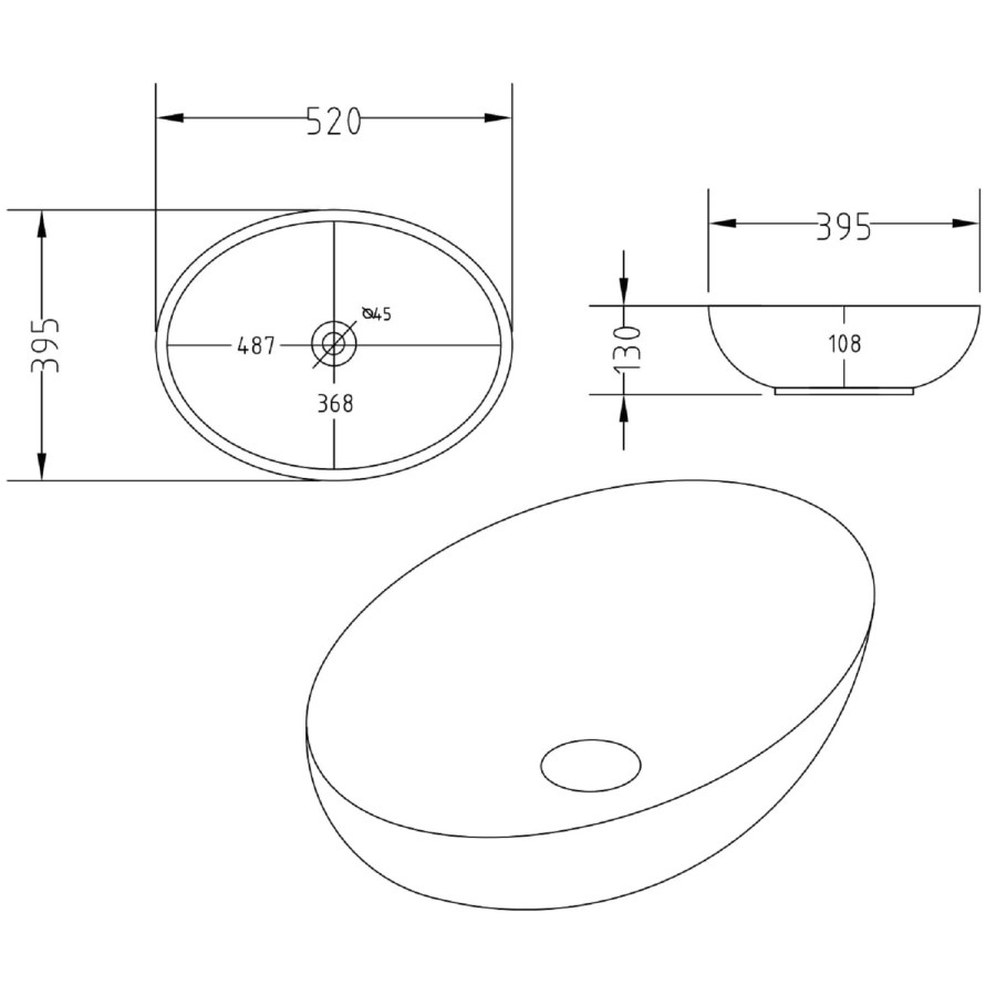 Oval Countertop Basin 520mm - Verona
