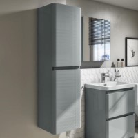 GRADE A1 - 1400mm Light Grey Gloss Wall Hung Tall Boy Storage Unit - Portland