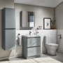 GRADE A1 - 1400mm Light Grey Gloss Wall Hung Tall Boy Storage Unit - Portland