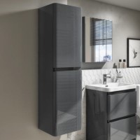 400mm Dark Grey Wall Mounted Tall Bathroom Cabinet - Portland