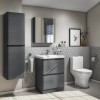 400mm Dark Grey Wall Mounted Tall Bathroom Cabinet - Portland
