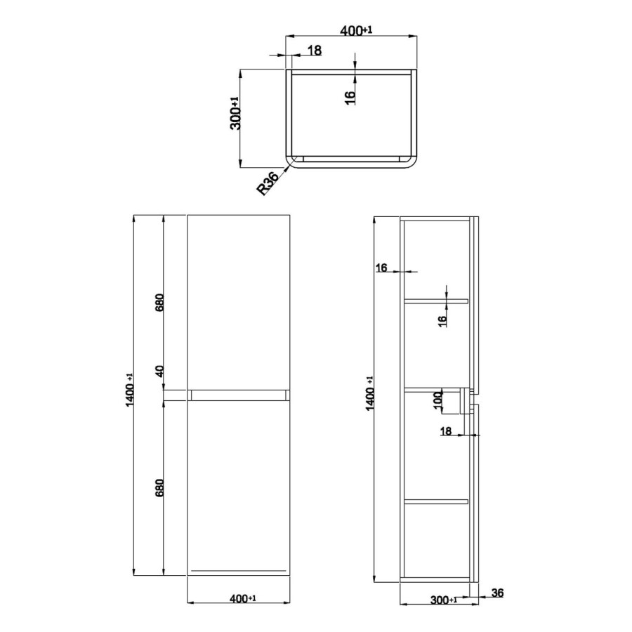 400mm Dark Grey Wall Mounted Tall Bathroom Cabinet - Portland