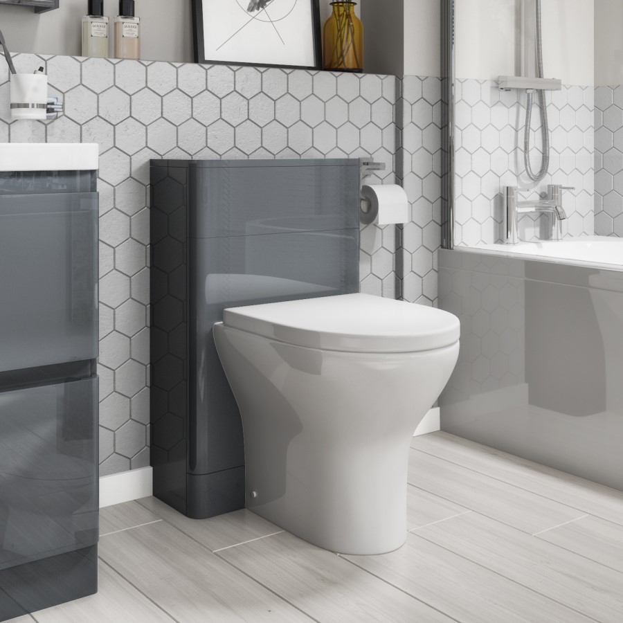 GRADE A2 - 500mm Dark Grey Gloss WC Toilet Unit - Portland