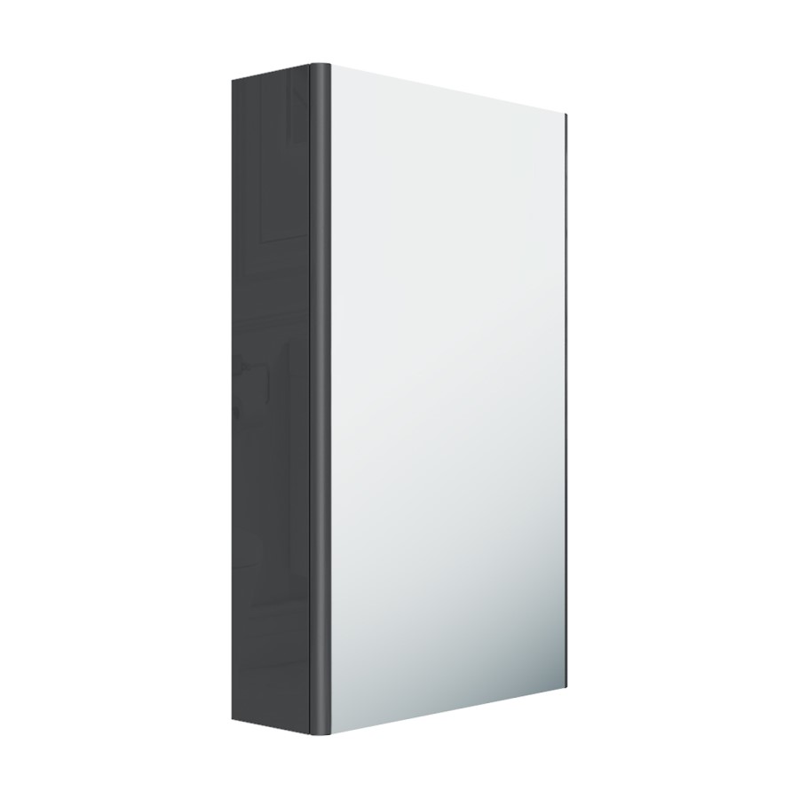 400mm Dark Grey Gloss Wall Hung Mirrored Single Door Cabinet - Portland