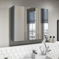 GRADE A1 - 800mm Wall Hung Mirrored 3 Door Cabinet Gloss Light Grey - Portland