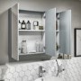 GRADE A1 - 800mm Wall Hung Mirrored 3 Door Cabinet Gloss Light Grey - Portland