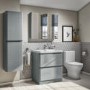 GRADE A1 - 800mm Wall Hung Mirrored 3 Door Cabinet Gloss Light Grey - Portland