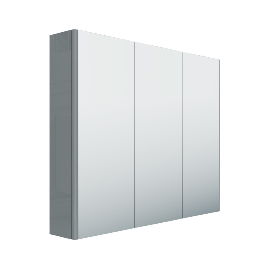 GRADE A1 - 800mm Wall Hung Mirrored 3 Door Cabinet Gloss Light Grey - Portland