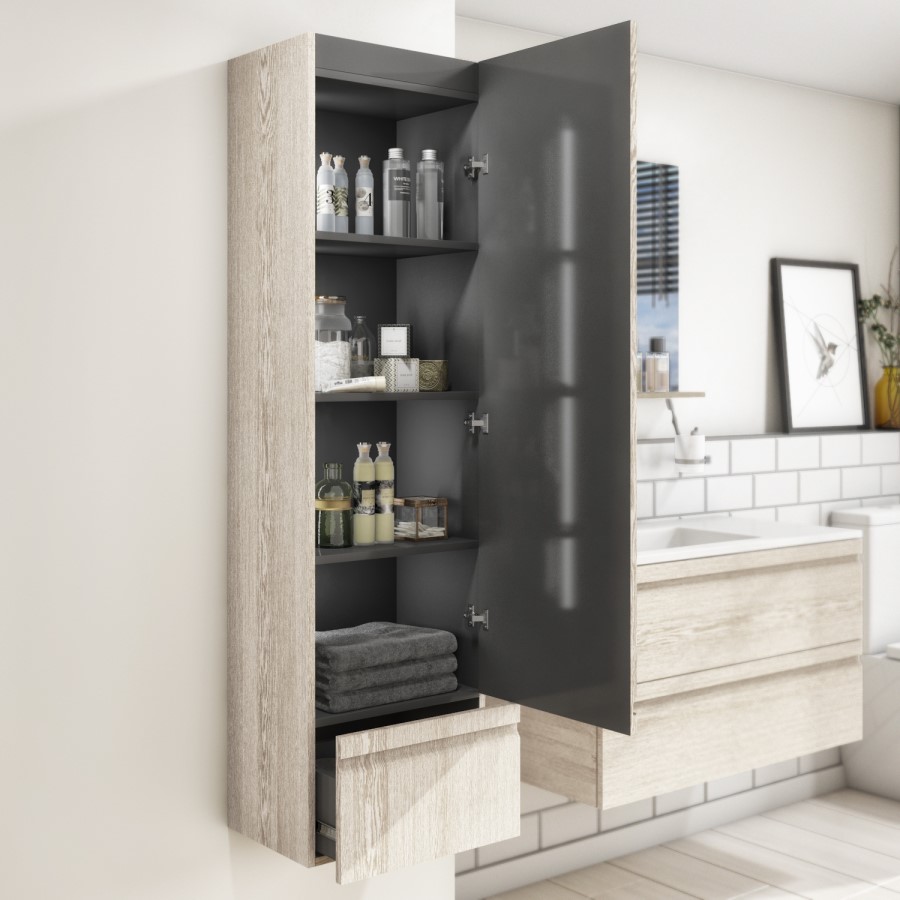 GRADE A1 - 400mm Wall Hung 2 Door Storage Unit Light Oak - Boston