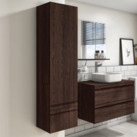 Single Door Dark Wood Effect Wall Mounted Tall Bathroom Cabinet 400mm x 1450mm - Boston Single Door Dark Wood Effect Wall Mounted Tall Bathroom Cabinet 400mm x 1450mm - Boston