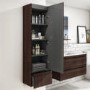Single Door Dark Wood Effect Wall Mounted Tall Bathroom Cabinet 400mm x 1450mm - Boston