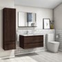 Single Door Dark Wood Effect Wall Mounted Tall Bathroom Cabinet 400mm x 1450mm - Boston
