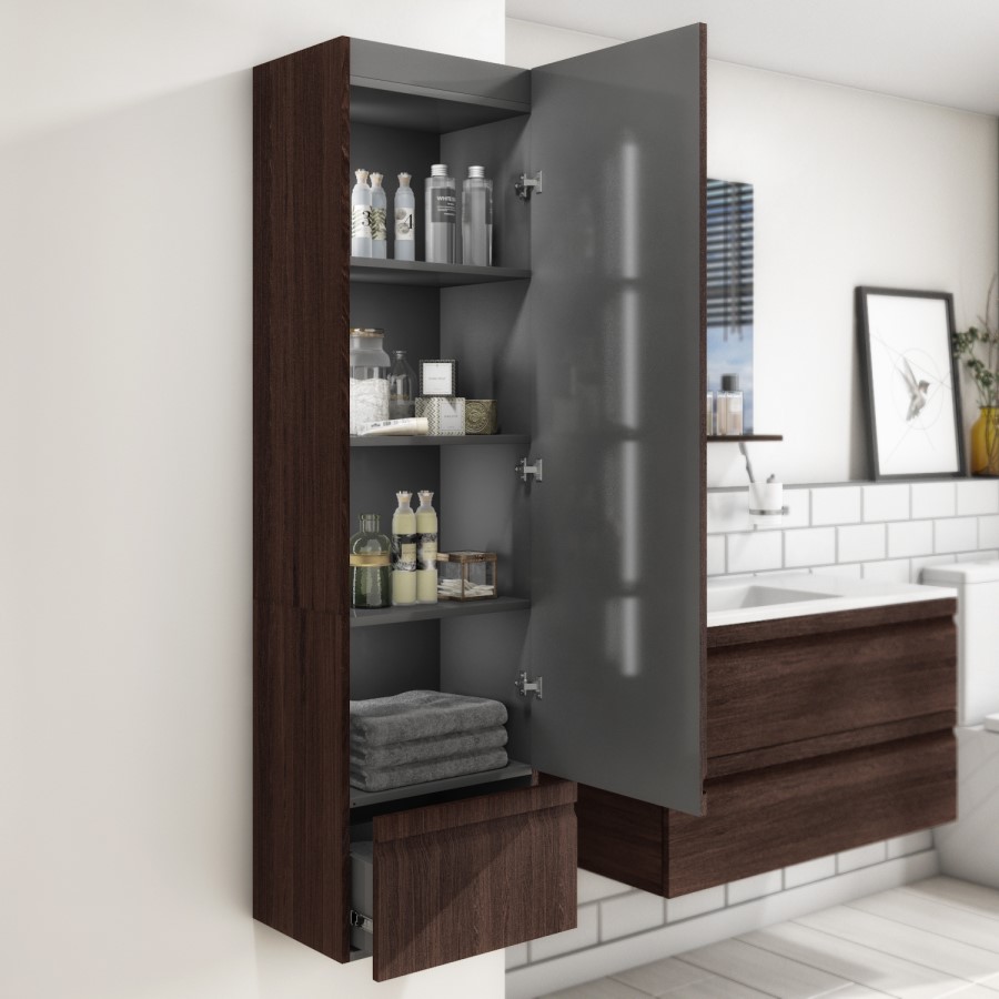 GRADE A1 - 400mm Wall Mounted 2 Door Storage Unit Dark Oak - Boston