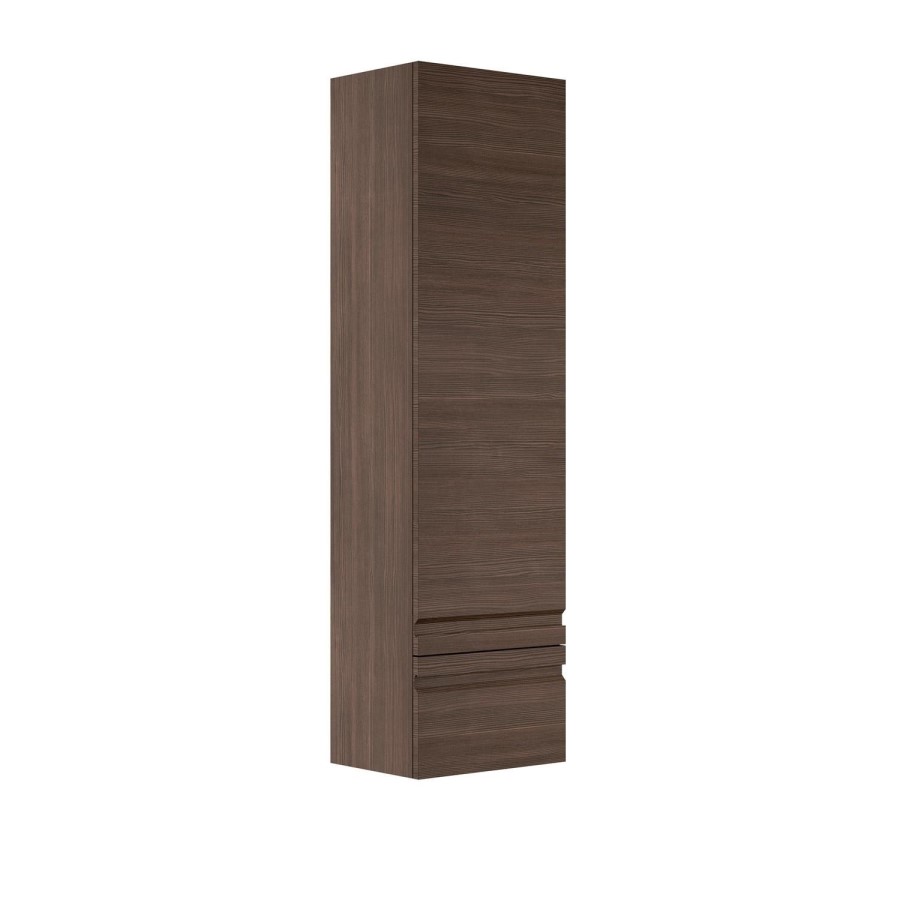 Single Door Dark Wood Effect Wall Mounted Tall Bathroom Cabinet 400mm x 1450mm - Boston