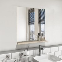 GRADE A2 - Rectangular Oak Mirror With Shelf 650 x 600mm - Boston GRADE A2 - Rectangular Oak Mirror With Shelf 650 x 600mm - Boston