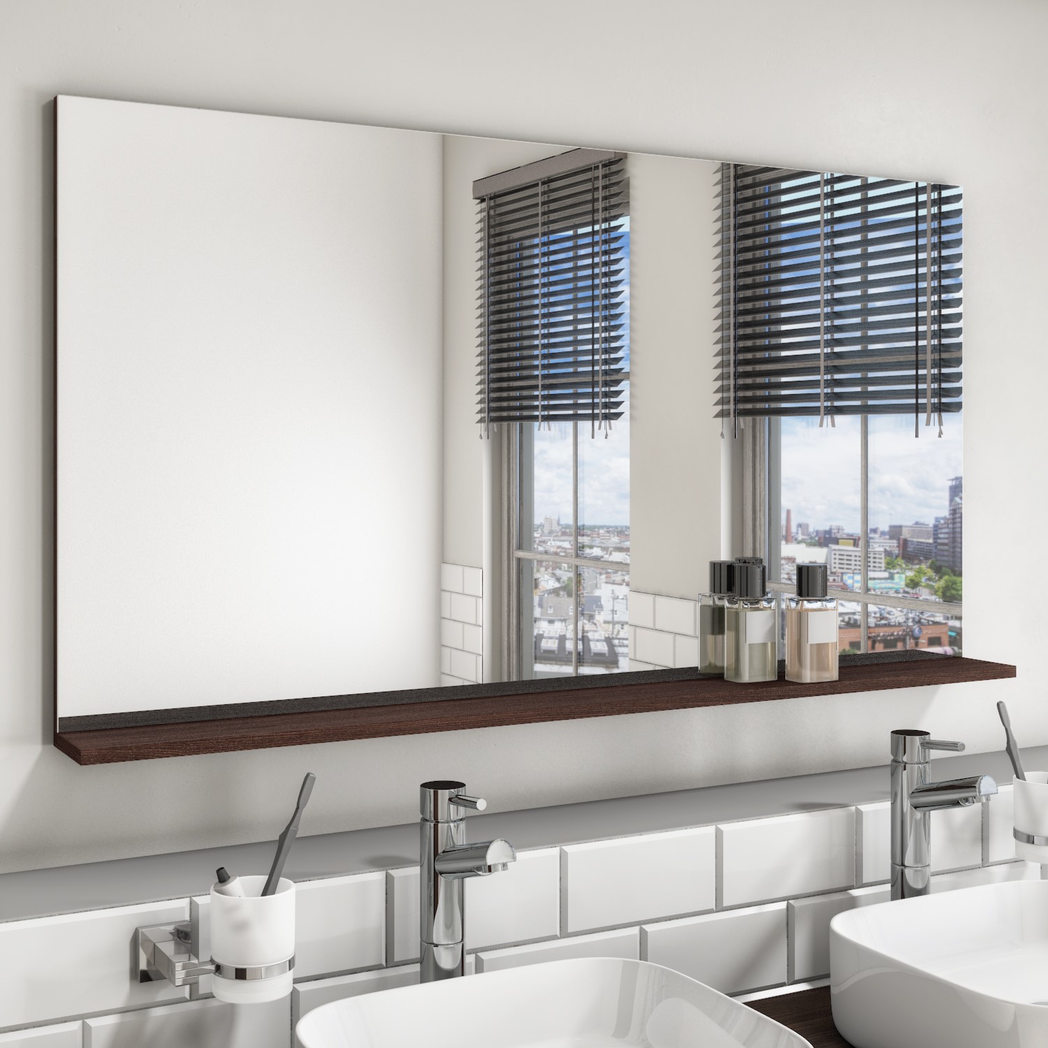 Large Dark Oak Bathroom Mirror With, Dark Grey Mirror With Shelf