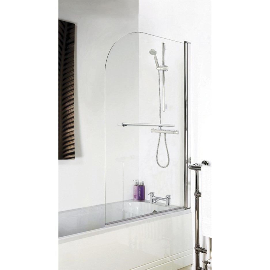 Curved Top Hinged Bath Shower Screen with Towel Rail 6mm Better Bathrooms