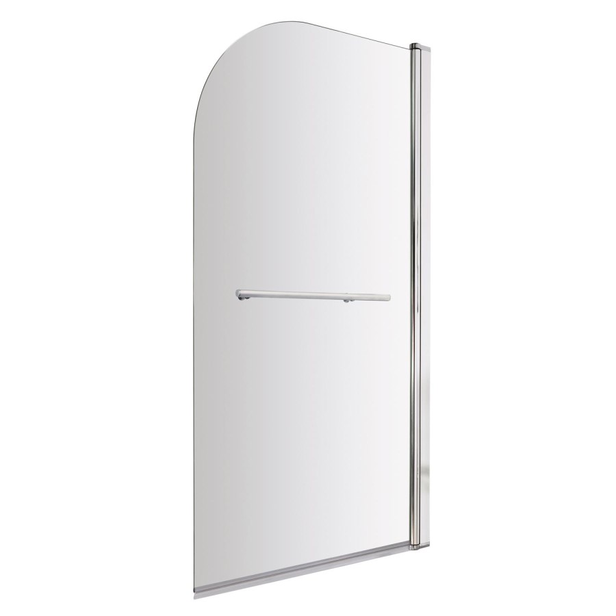 Curved Top Hinged Bath Shower Screen with Towel Rail 6mm