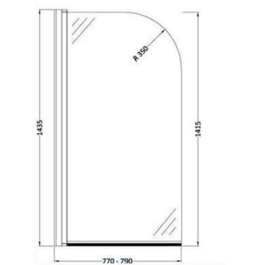 Curved Top Hinged Bath Shower Screen with Towel Rail 6mm