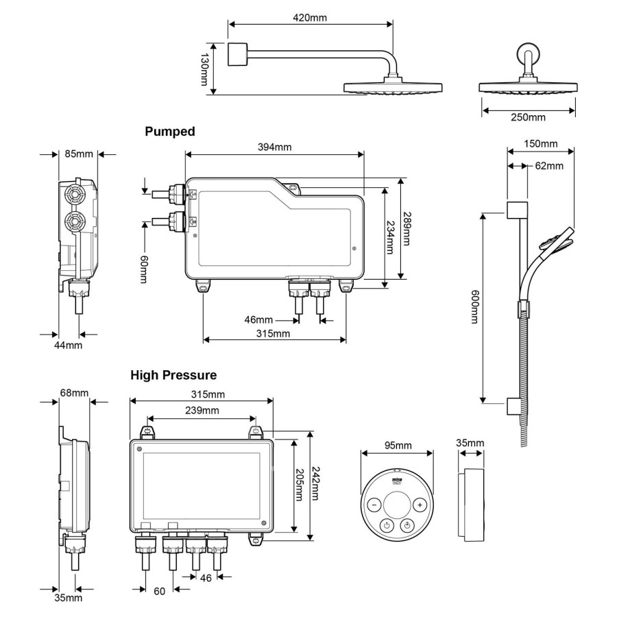 Mira Platinum Digital Mixer Shower Dual Outlet Pumped Rear-Fed - 1.1796.004