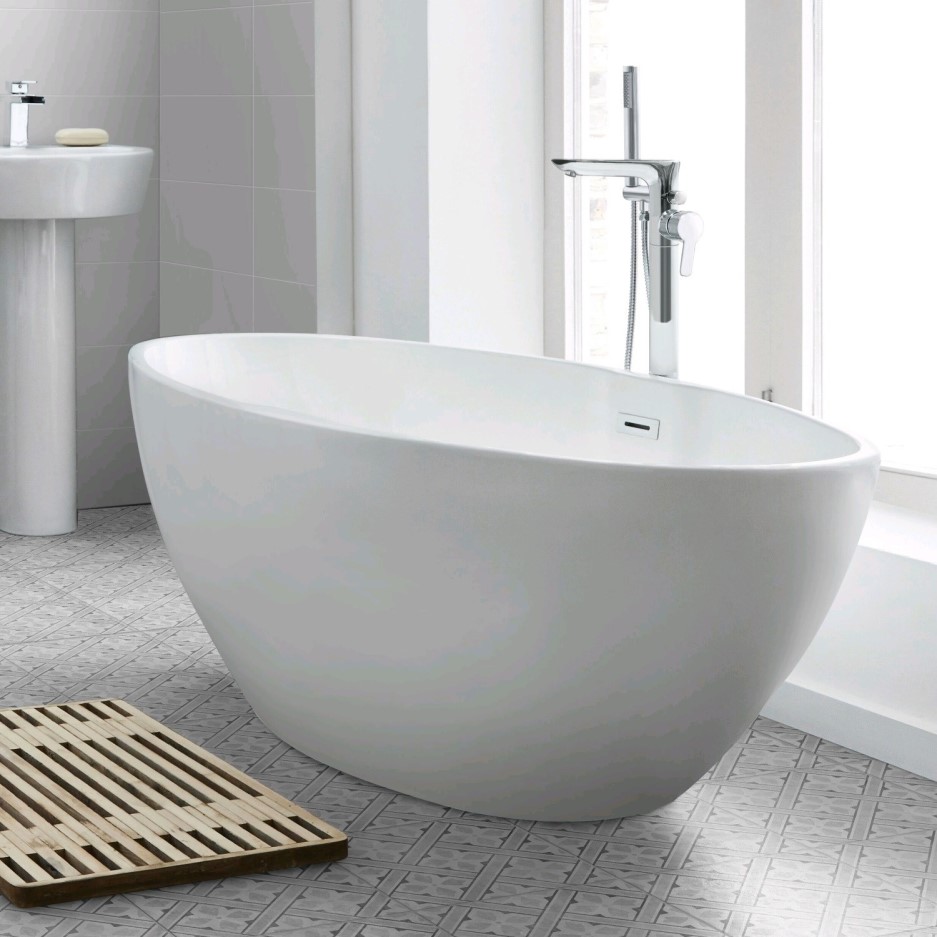Alvor Matt White Oval Double Ended Freestanding Bath Chrome Waste & Overflow 1500 x 720mm