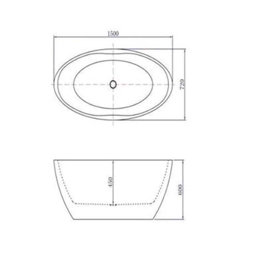 GRADE A2 - Alvor 1500 x 720 Matt Finish Oval Freestanding Bath
