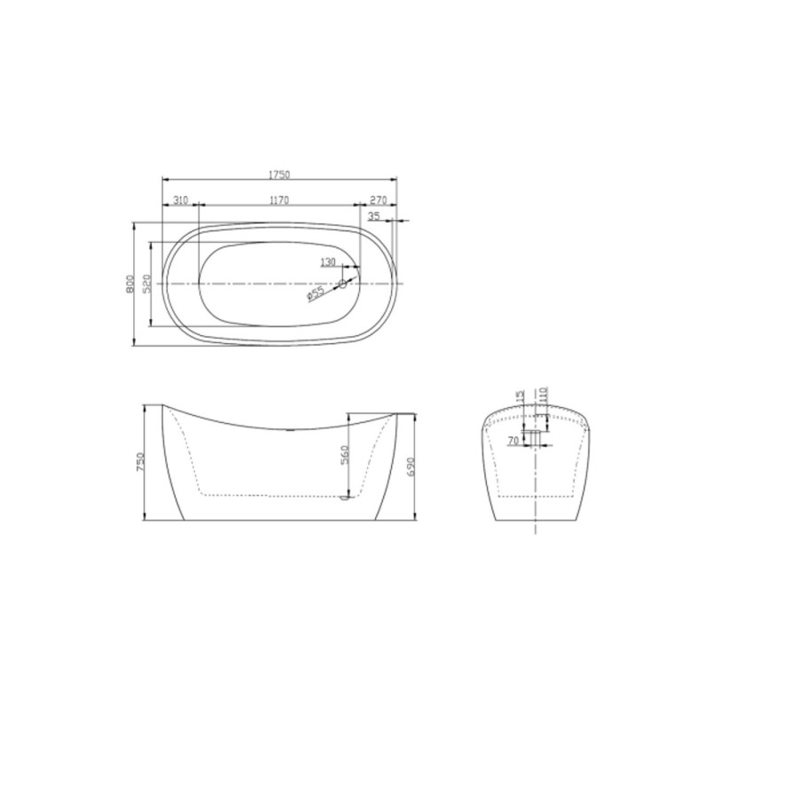 GRADE A2 - Libretto Crocodile Effect Freestanding Bath - L1750 x W800mm