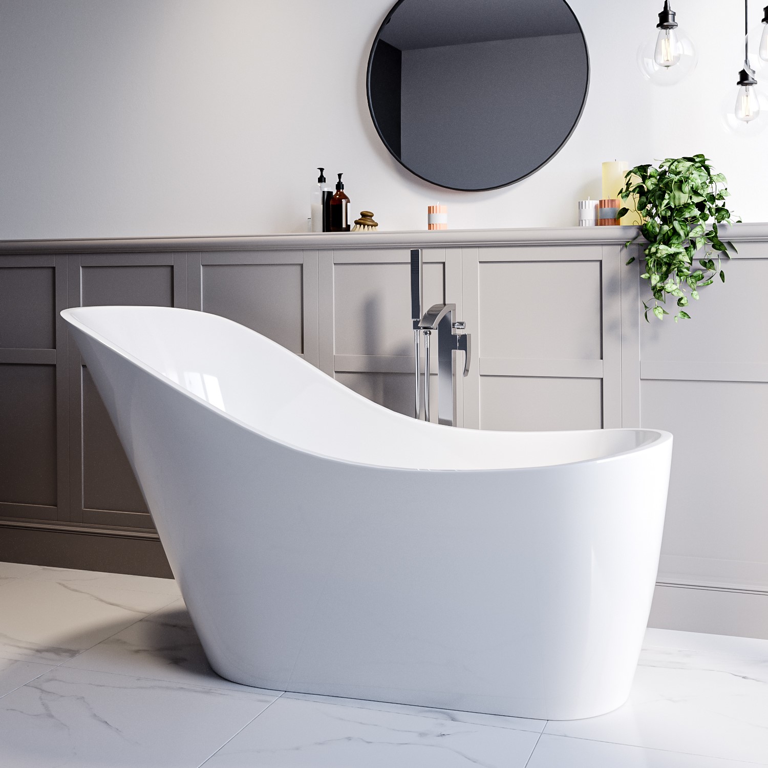 Newport White Freestanding Single Ended Slipper Bath 1520 X 715Mm