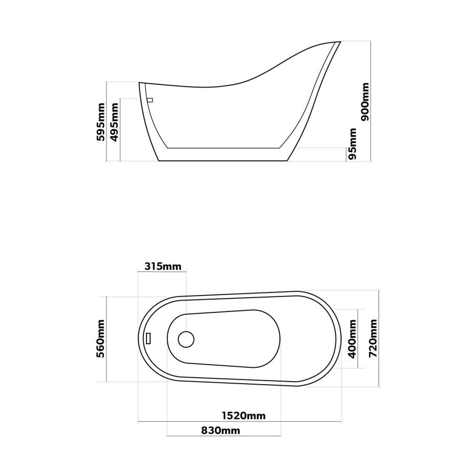 GRADE A2 - Newport Freestanding Bath Single Ended Slipper - 1530 x 715mm