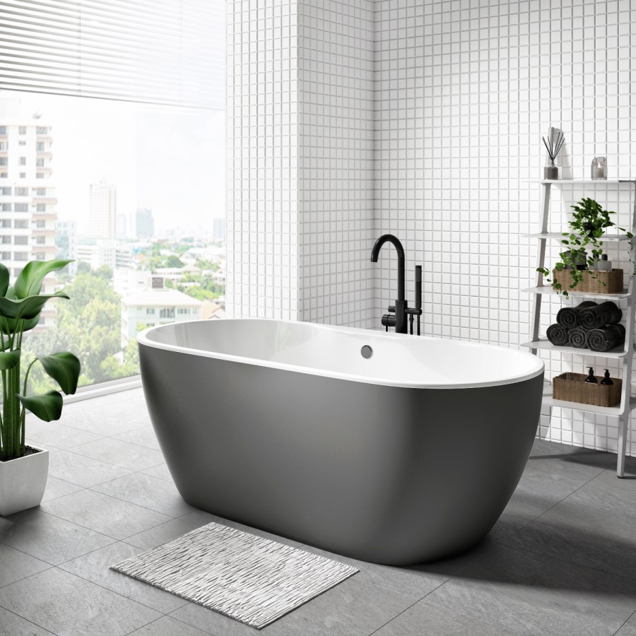 GRADE A1 - Almada Grey Freestanding Double Ended Bath - L1655 x W750mm