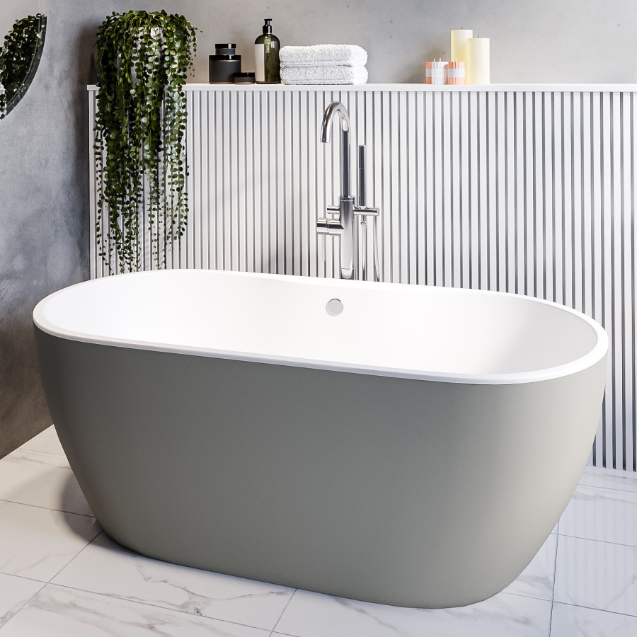 Grey Freestanding Double Ended Bath 1655 x 750mm - Lisbon