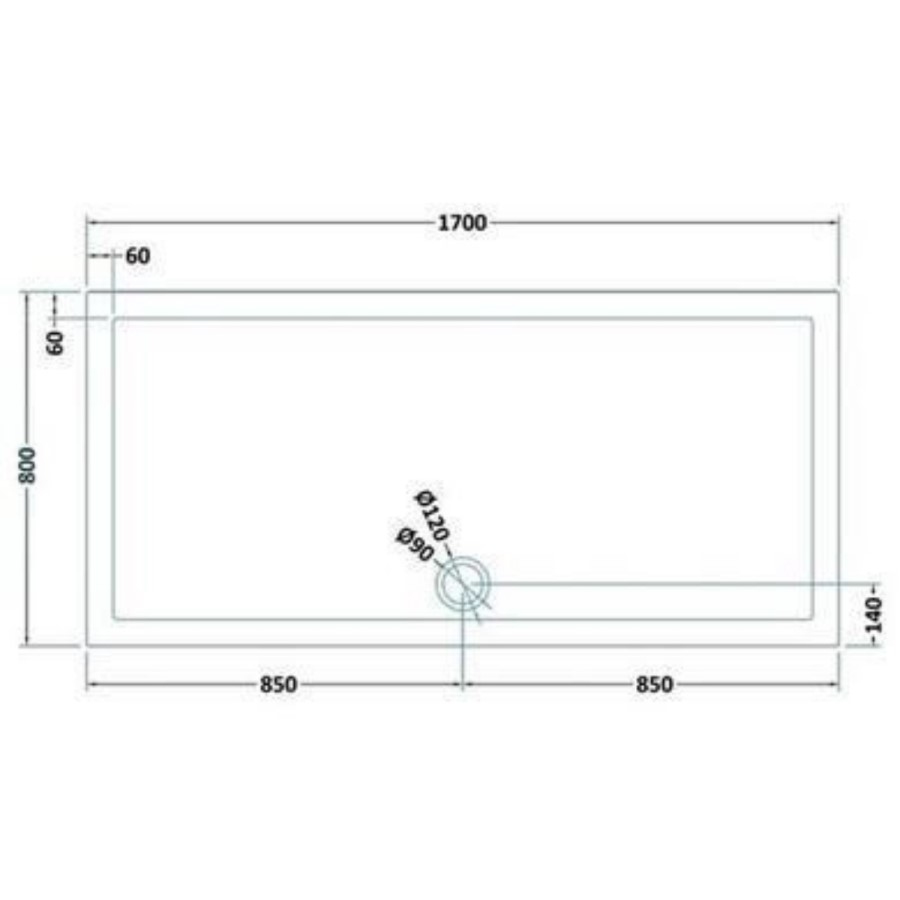 1700 x 800 Grey Slate Effect Shower Tray