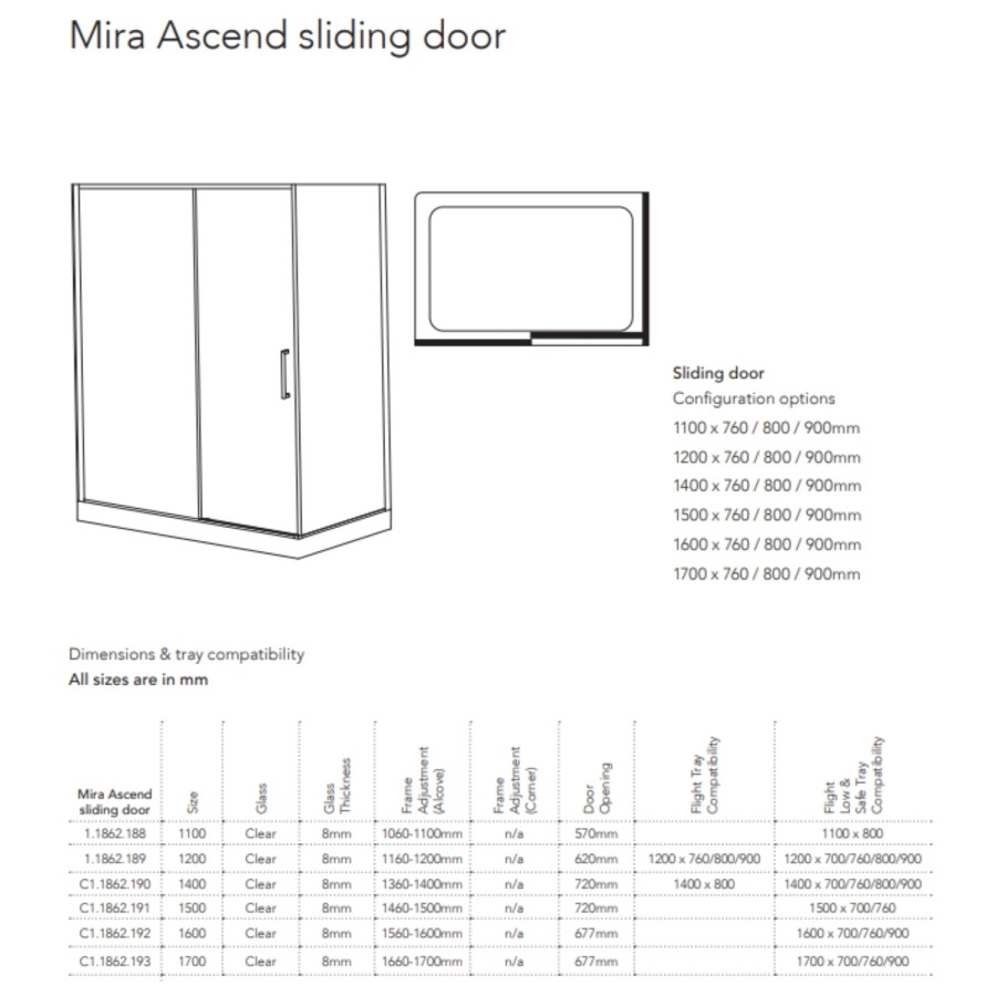 Sliding Shower Door 1200mm - Mira