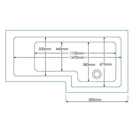 L-Shaped Square Right Hand Shower Bath - 1700 x 850mm