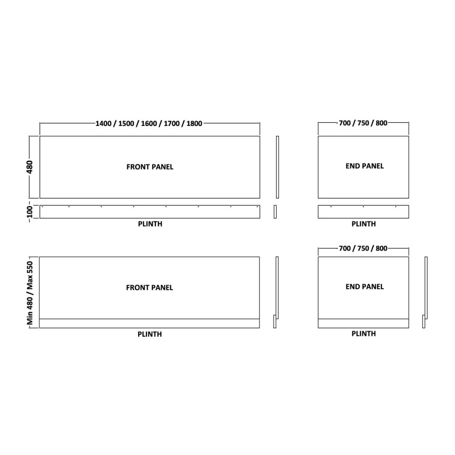 700mm Acrylic Bath End Panel