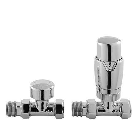 Hudson Reed Angled Thermostatic Radiator Valve Pack Chrome Chrome- For Pipework Which Comes From The Wall