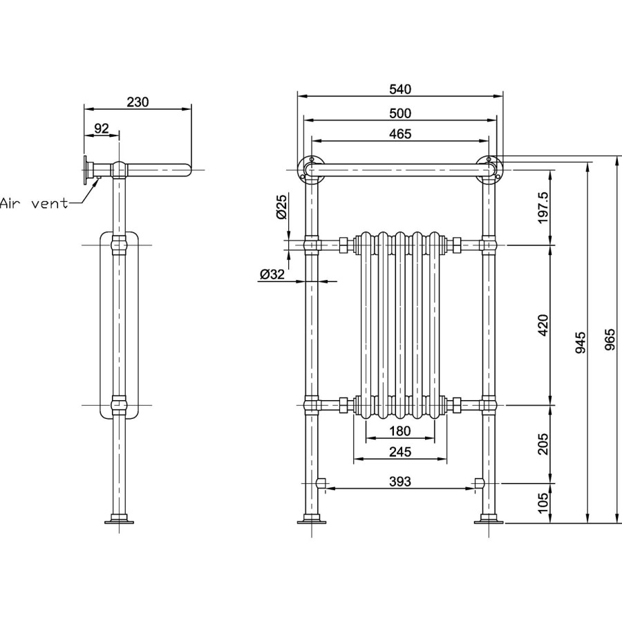 Hudson Reed Harrow Traditional Radiator Chrome / White 965x540