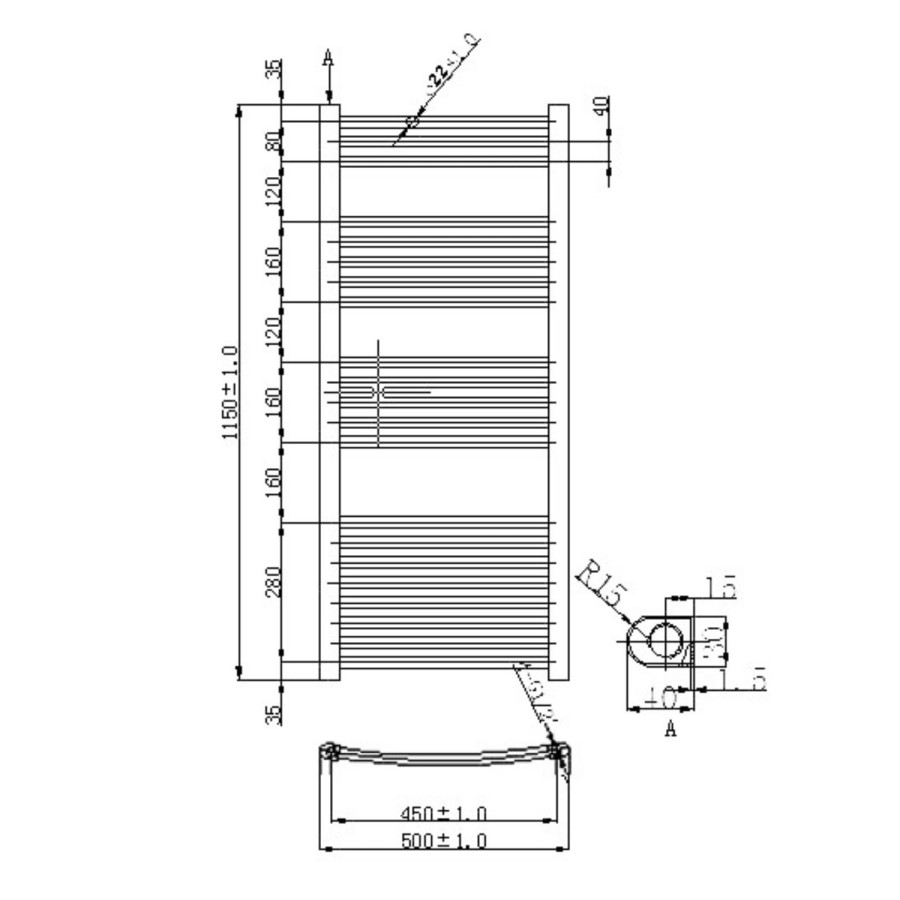 Premier Curved Ladder Rail Anthracite 1150x500