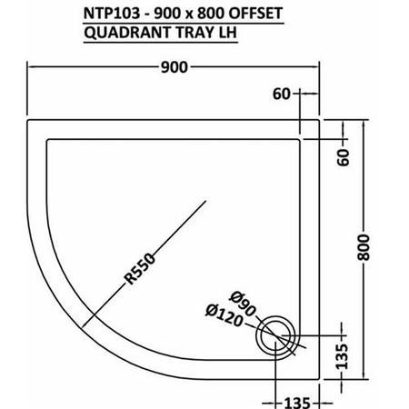Hudson Reed Offset Quadrant Shower Tray Left Hand 900 x 800