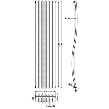 Hudson Reed Revive Wave Designer Radiator High Gloss Black 1785x413