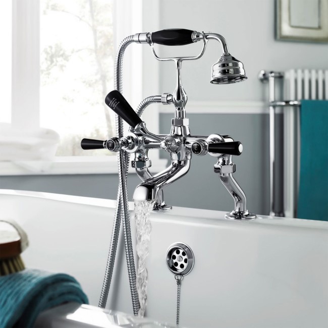 Hudson Reed Black Topaz Lever Bath Shower Mixer with Hexagonal Collar