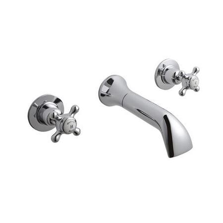 Hudson Reed White Topaz Crosshead Wall Mounted Bath Spout & Stop Taps with Domed Collar