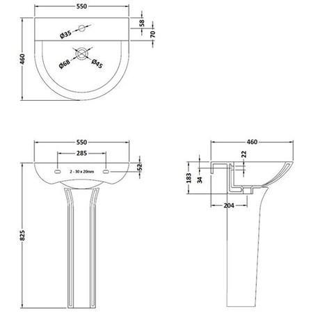 Premier Freya 560mm One Tap Hole Basin & Pedestal