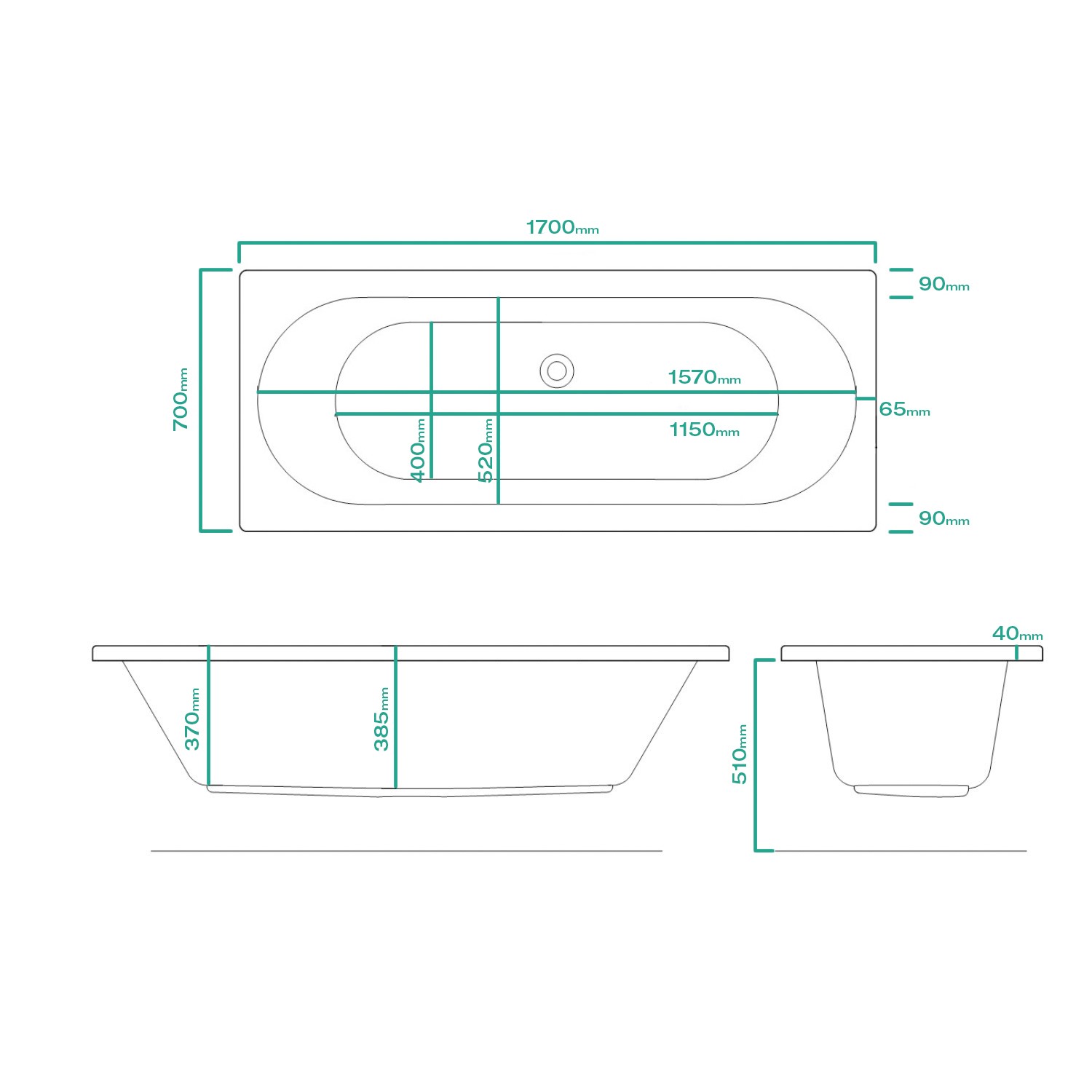 1700 x 700 Burford Double Ended Round Bath with Front Panel and Como ...