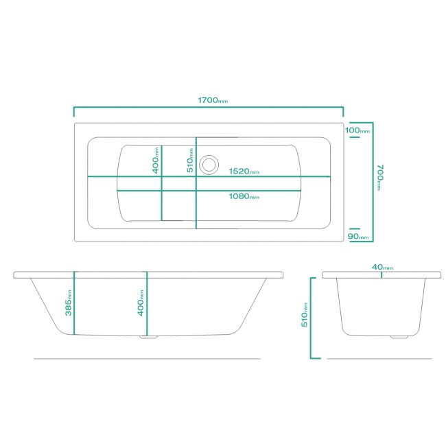 Chiltern Square Double Ended Bath - 1700 x 700mm