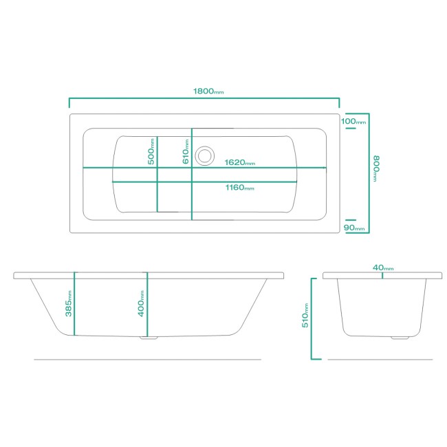 Chiltern Square Double Ended Bath - 1800 x 800mm